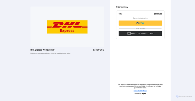 Security scan screenshot of https://www.paypal.com/ncp/payment/ZM3KEH56NKM3W