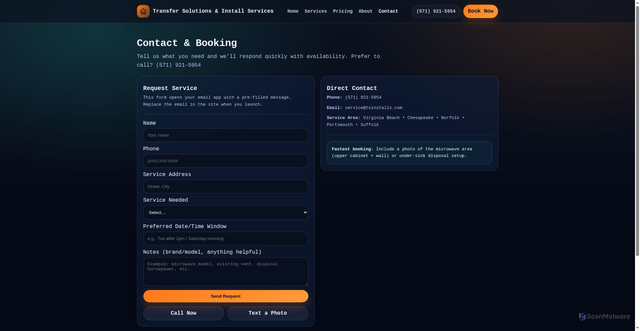 Security scan screenshot of https://tsinstalls.com/contact.html