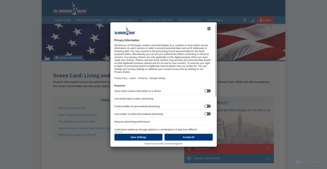 Security scan screenshot of https://www.the-american-dream.com/green-card/