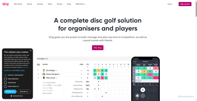Security scan screenshot of https://tjing.se/