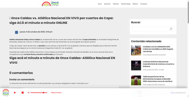 Security scan screenshot of https://www.ondasdelporvenir.com/%F0%9F%94%B4-once-caldas-vs-atletico-nacional-en-vivo-por-cuartos-de-copa-siga-aca-el-minuto-a-minuto-online/