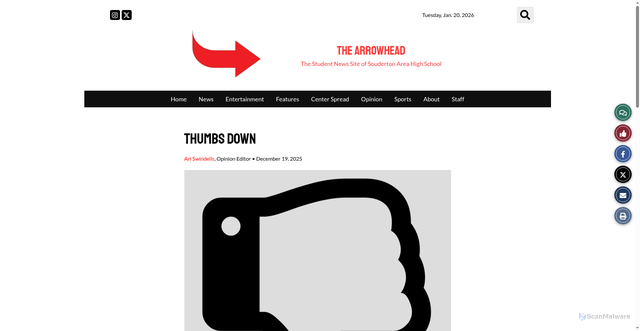 Security scan screenshot of https://thearrowheadonline.com/5571/opinion/thumbs-down-8/