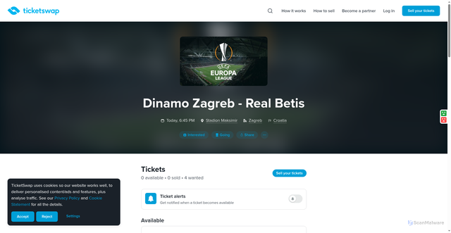 Security scan screenshot of https://www.ticketswap.com/event/dinamo-zagreb-real-betis/33f0cf14-f824-46ce-8262-ad8aff27be41