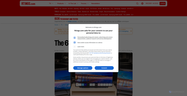 Security scan screenshot of https://www.rtings.com/tv/reviews/best/tvs-on-the-market