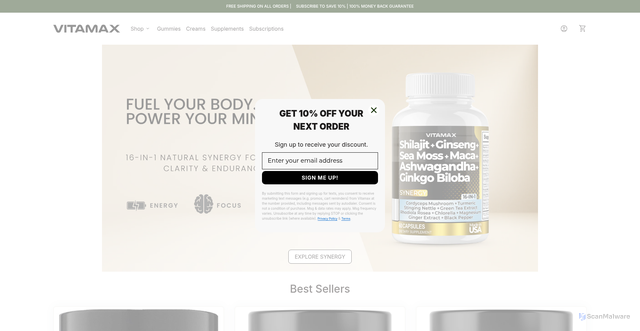 Security scan screenshot of https://myvitamax.com/