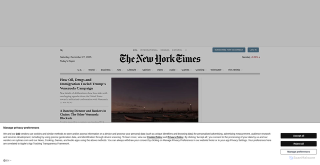 Security scan screenshot of https://www.nytimes.com