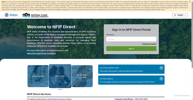 Security scan screenshot of https://nfipdirect.fema.gov