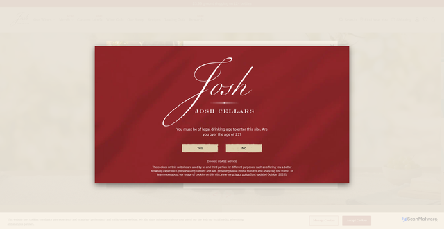 Security scan screenshot of https://www.joshcellars.com