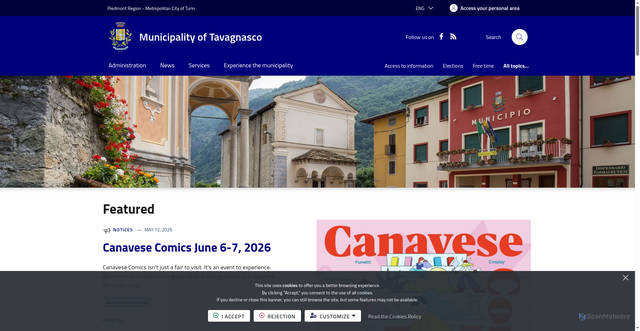 Security scan screenshot of https://www.comune.tavagnasco.to.it