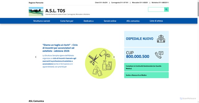 Security scan screenshot of https://www.aslto5.piemonte.it
