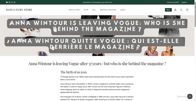 Security scan screenshot of https://bamluxurystore.com/en-ae/blogs/infos/anna-wintour-leaves-vogue-fashion-legacy?srsltid=AYCX9vIyGG5c077cmLRNMxzjUh9i2IMqsQe8-j9MKaVlzTI8aDMljSwY