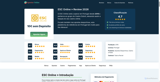 Security scan screenshot of https://apostasonlineportugal.pt/esc-online/