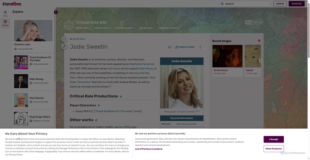 Security scan screenshot of https://criticalrole.fandom.com/wiki/Jodie_Sweetin