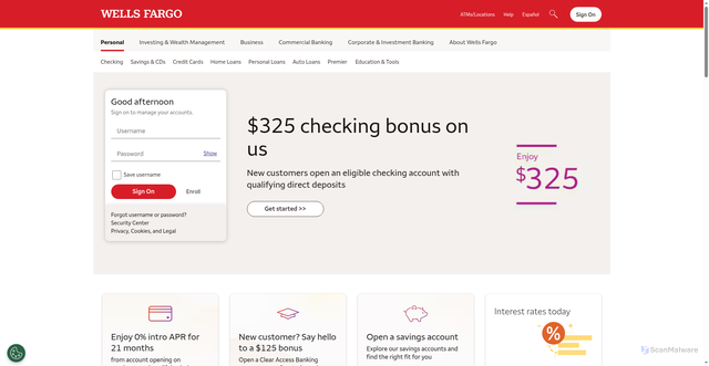 Security scan screenshot of https://wellsfargo.com