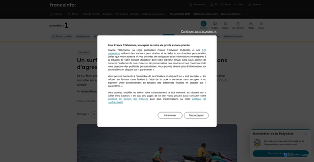 Security scan screenshot of https://la1ere.francetvinfo.fr/polynesie/tahiti/un-surfeur-suspendu-de-la-wsl-apres-des-accusations-d-agression-sexuelle-1747209.html