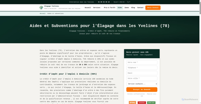 Security scan screenshot of https://elagage-abattage-yvelines.fr/aides/