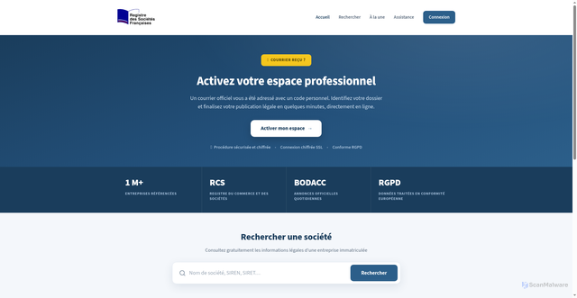 Security scan screenshot of https://xn--registre-societes-franaise-dkc.fr/