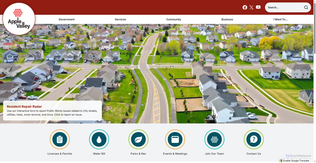 Security scan screenshot of https://applevalleymn.gov/