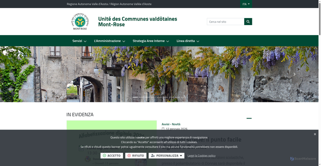 Security scan screenshot of https://www.cm-montrose.vda.it/it-it/home