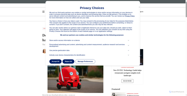 Security scan screenshot of https://www.nrn.com/restaurant-technology/doordash-launches-its-own-fleet-of-delivery-robots-smart-hardware-and-more