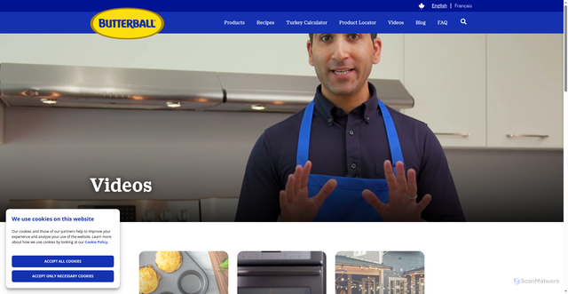 Security scan screenshot of https://www.butterball.ca/videos/