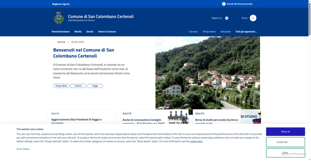 Security scan screenshot of https://www.comune.sancolombanocertenoli.ge.it/