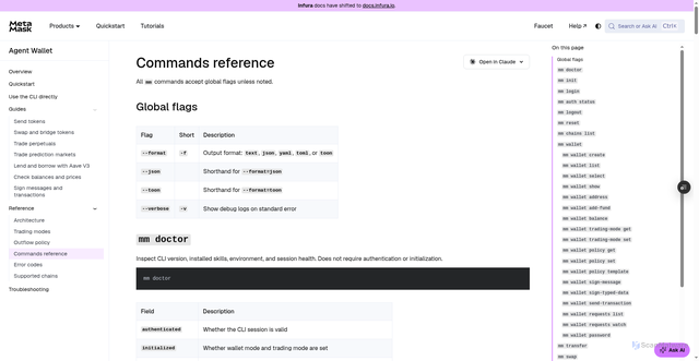 Security scan screenshot of http://metamask-docs-fbv47wj26-consensys-ddffed67.vercel.app/agent-wallet/reference/commands