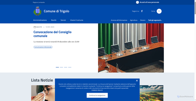 Security scan screenshot of https://comune.trigolo.cr.it/