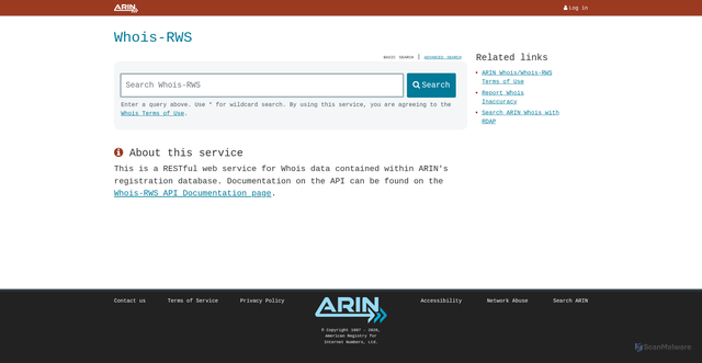 Security scan screenshot of https://whois.arin.net