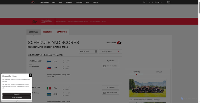 Security scan screenshot of https://www.hockeycanada.ca/en-ca/team-canada/men/olympics/2026/stats/schedule