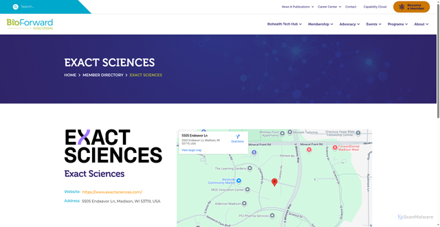 Security scan screenshot of https://www.bioforward.org/companies/exact-sciences-f825f