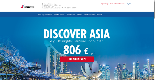 Security scan screenshot of https://www.carnivalcruiseline.de/en/