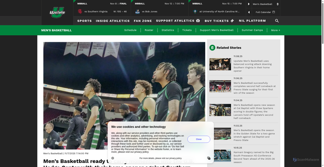 Security scan screenshot of https://upstatespartans.com/news/2025/11/7/mens-basketball-mens-basketball-ready-to-carry-momentum-into-the-g-b-hodge-with-their-home-opener-against-southern-virginia.aspx