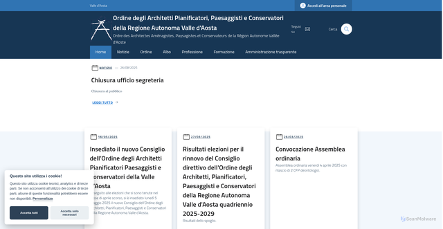Security scan screenshot of https://www.ordinearchitettivda.org/