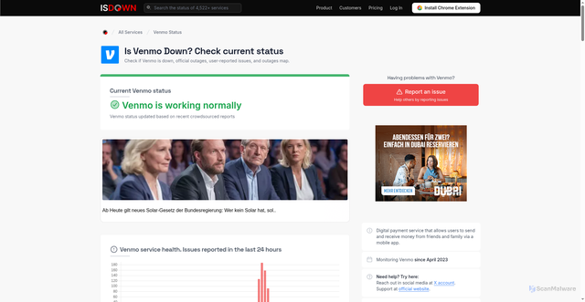 Security scan screenshot of https://isdown.app/status/venmo