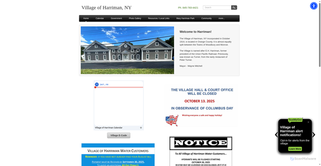 Security scan screenshot of https://www.villageofharriman.gov/