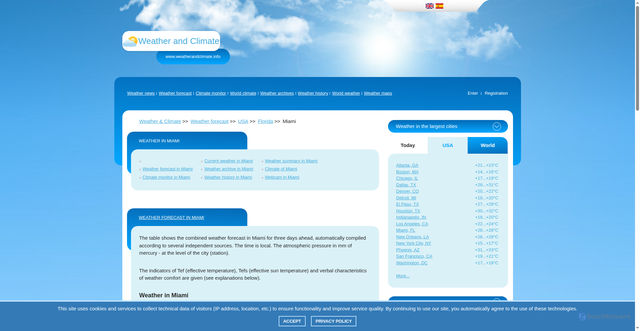 Security scan screenshot of https://www.weatherandclimate.info/forecast/KMIA