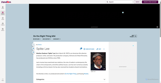 Security scan screenshot of https://dotherightthing.fandom.com/wiki/Spike_Lee