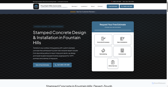 Security scan screenshot of https://fountainhillsconcrete.com/stamped-concrete-fountain-hills.html