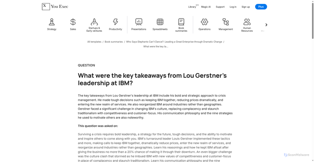 Security scan screenshot of https://youexec.com/questions/what-were-the-key-takeaways-from-lou-gerstner-s-leaders