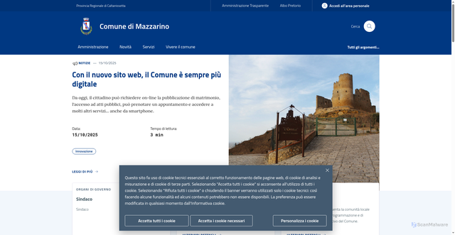 Security scan screenshot of https://www.comune.mazzarino.cl.it/
