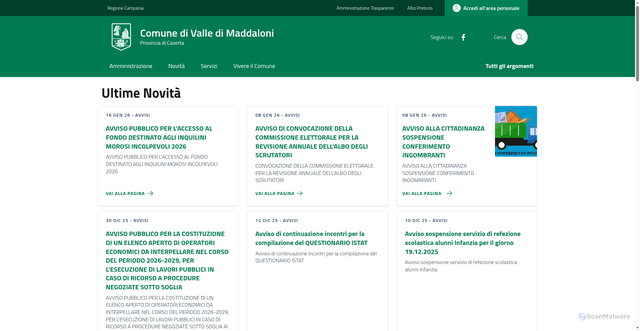 Security scan screenshot of https://comune.valledimaddaloni.ce.it/