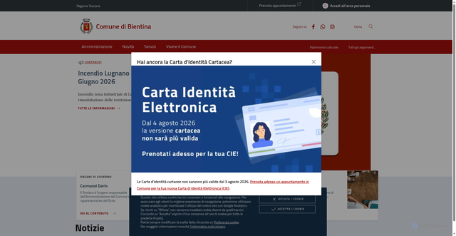 Security scan screenshot of https://www.comune.bientina.pi.it