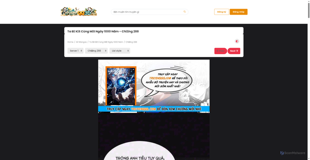 Security scan screenshot of https://truyenqq3d.com/truyen-tranh/ta-bi-ket-cung-mot-ngay-1000-nam/chapter-288/