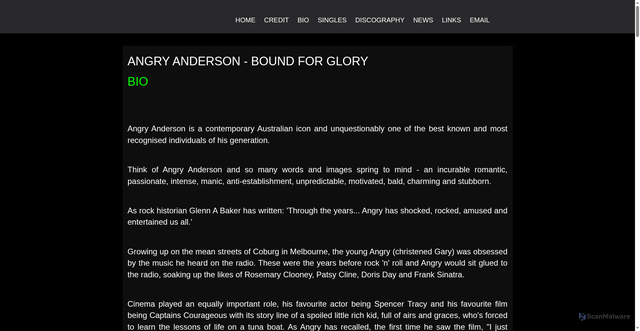 Security scan screenshot of https://www.aussiebands.com.au/bound_for_glory_bio.htm