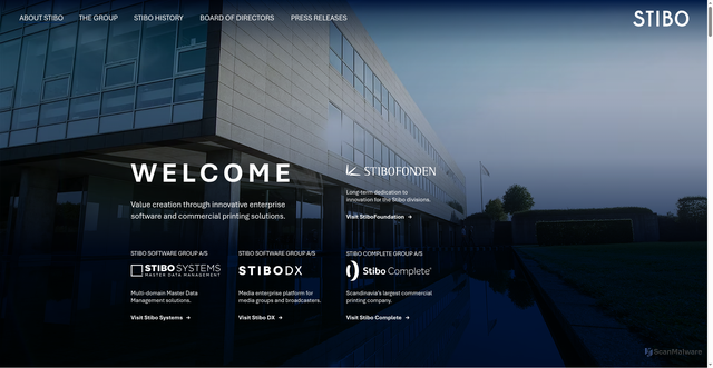 Security scan screenshot of https://stibo.com