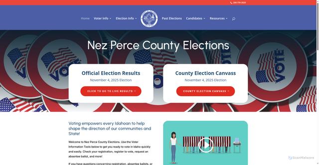 Security scan screenshot of https://nezpercecountyelections.gov/