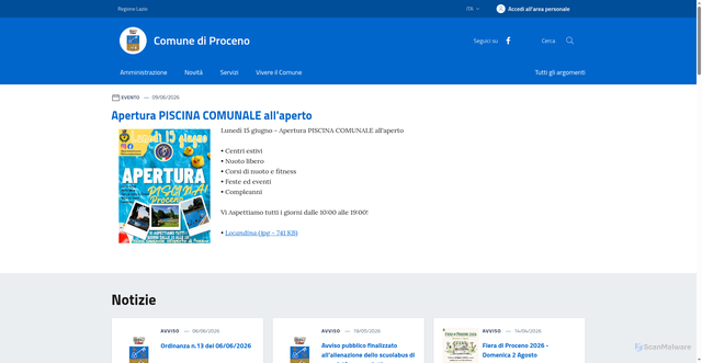 Security scan screenshot of https://www.comune.proceno.vt.it
