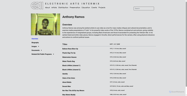 Security scan screenshot of https://www.eai.org/artists/anthony-ramos/titles