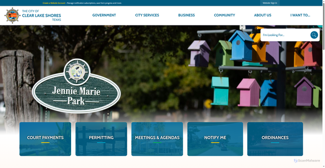 Security scan screenshot of https://clearlakeshores-tx.gov/